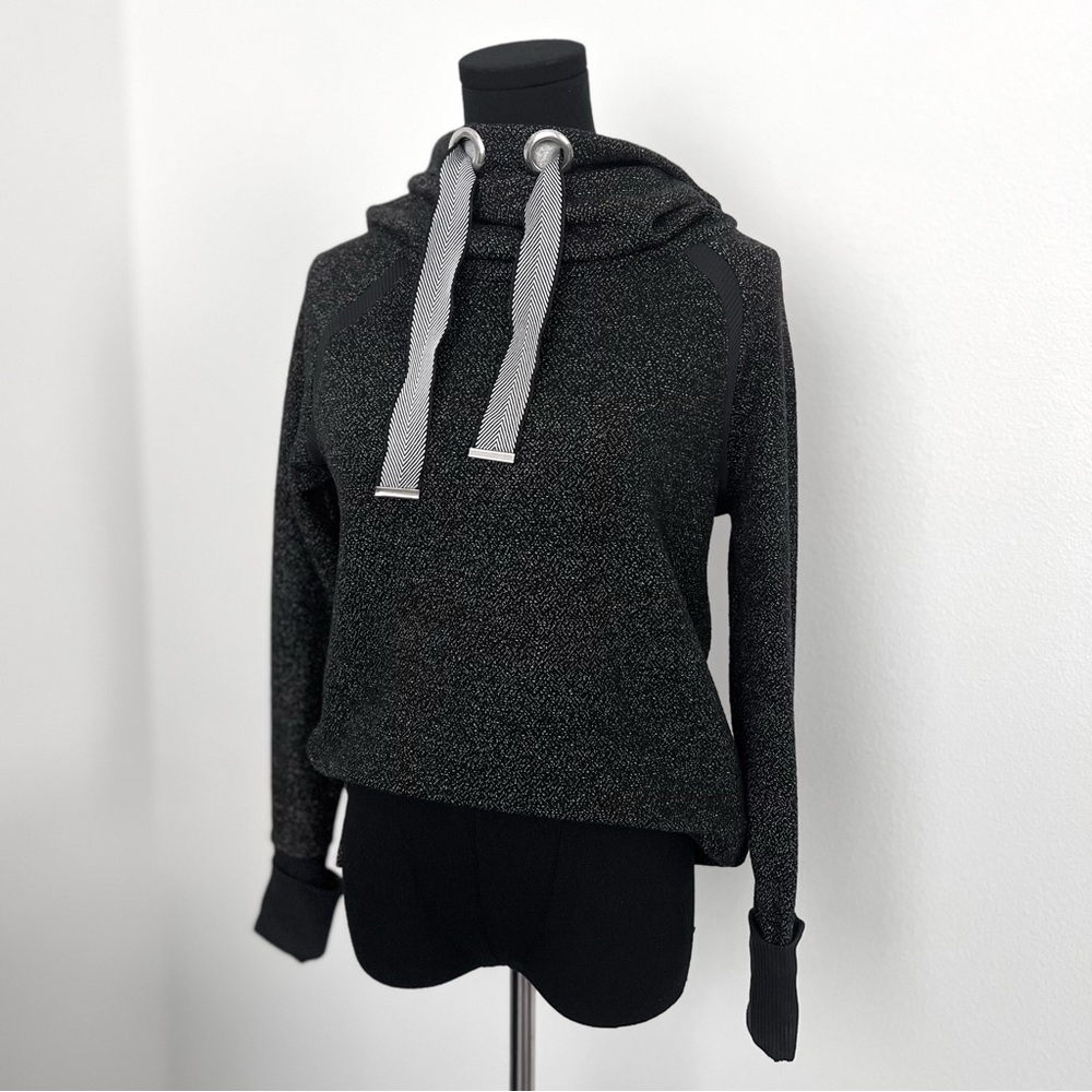 Lukka Lux Heather Black and White Mock-Neck Sweater Hoodie in Size XS